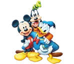 Mickey, Goofy y Donald dando la bienvenida